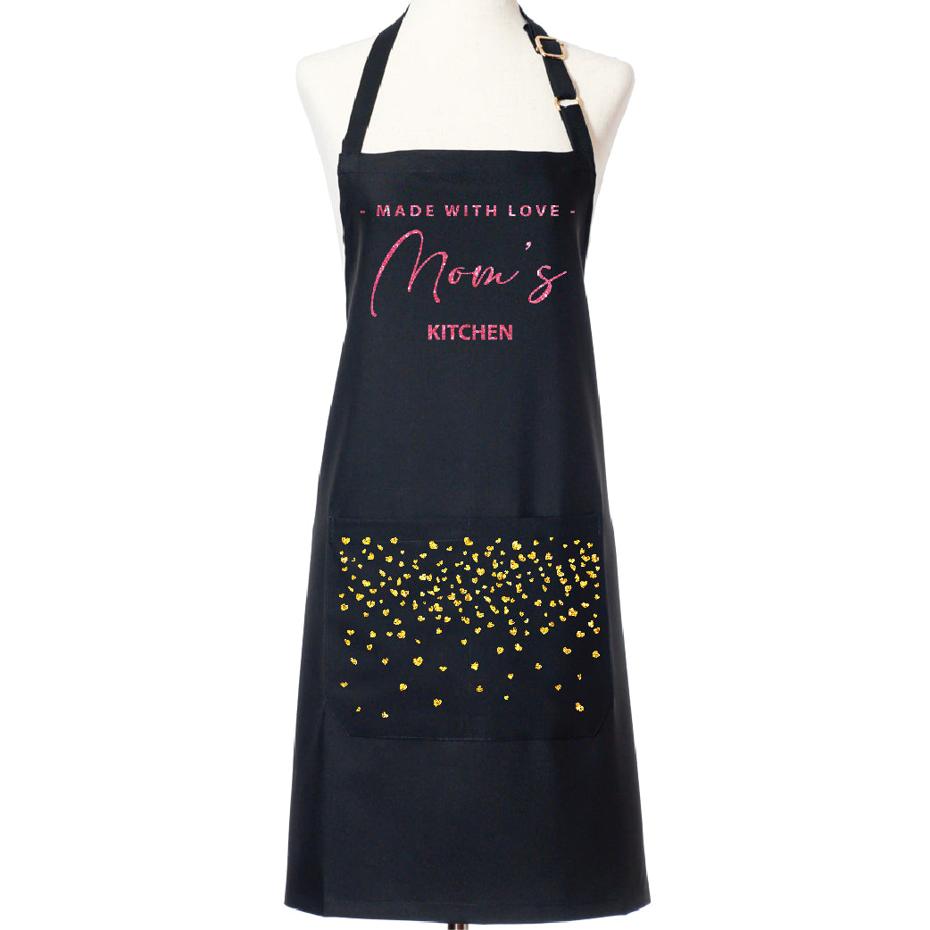 Mom's Kitchen Black Apron with Pockets, Adjustable Strap