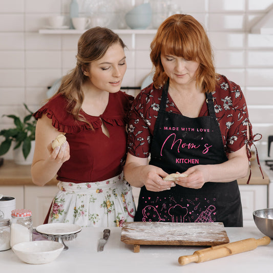 Mom's Kitchen Black Apron with Pockets, Adjustable Strap