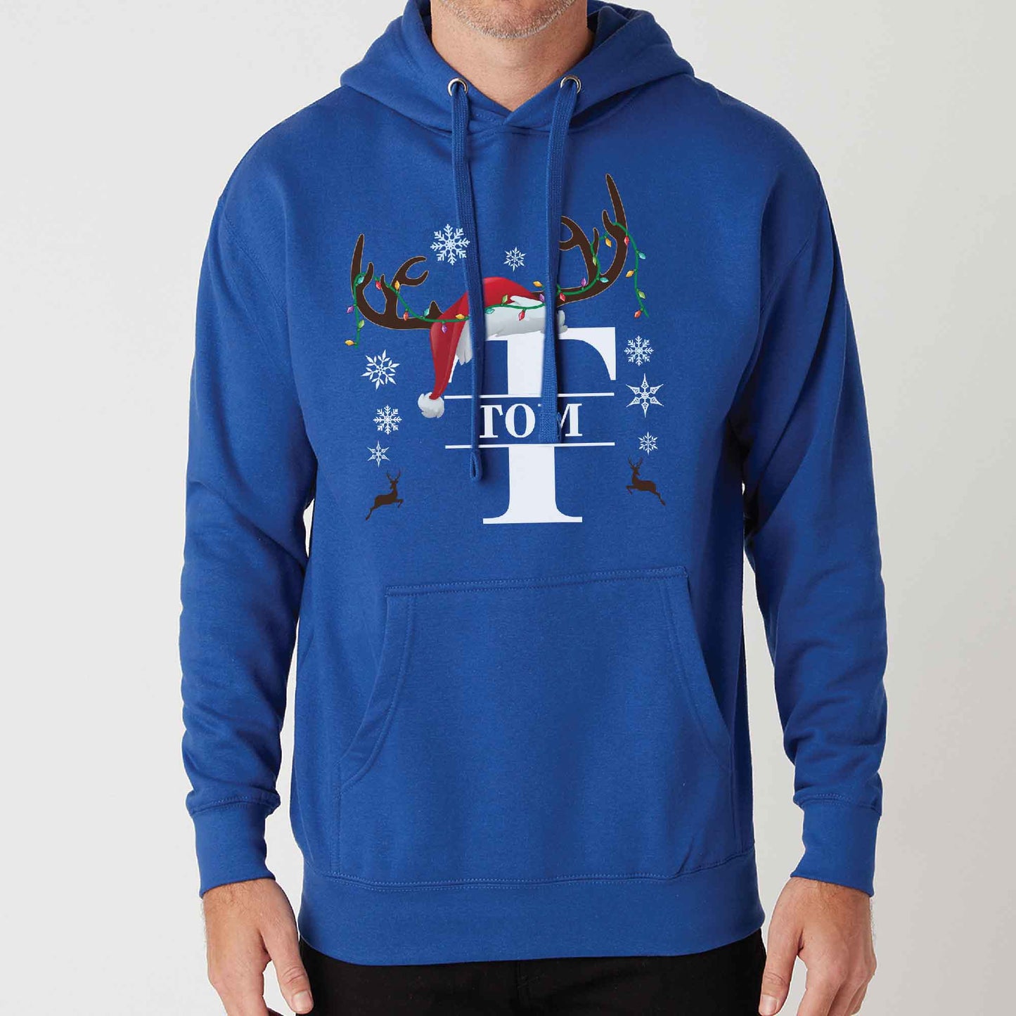 Custom Matching Family Name Christmas T-shirt, Long Sleeve Tee, Sweatshirt, Hoodie - Reindeer and Custom Letters