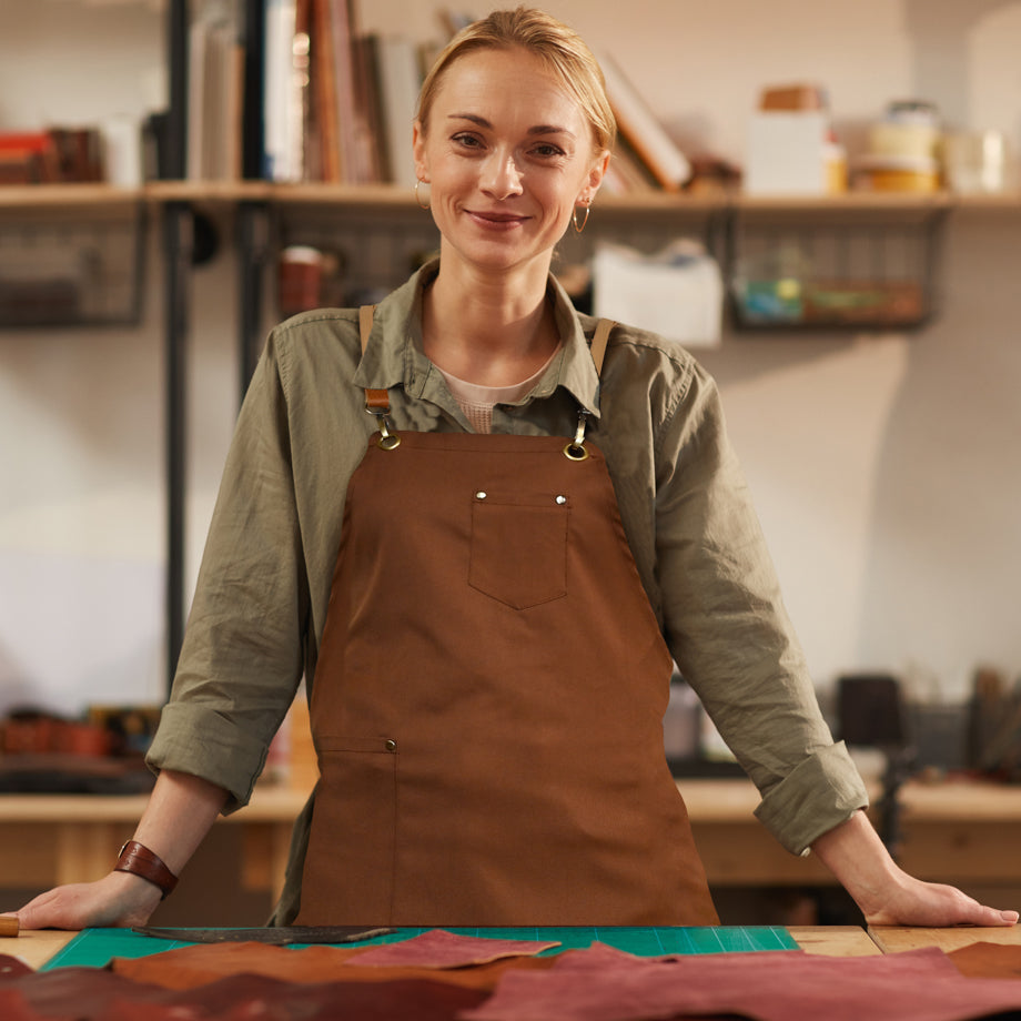 Adjustable Chocolate Brown Bib Apron with Cross-back Straps