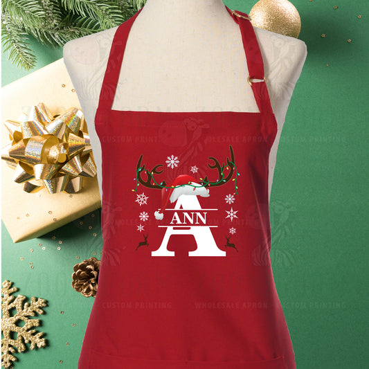 Reindeer and Custom Christmas Name Bib Apron