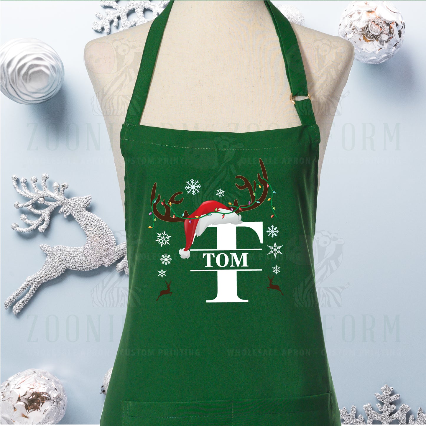 Reindeer and Custom Christmas Name Bib Apron