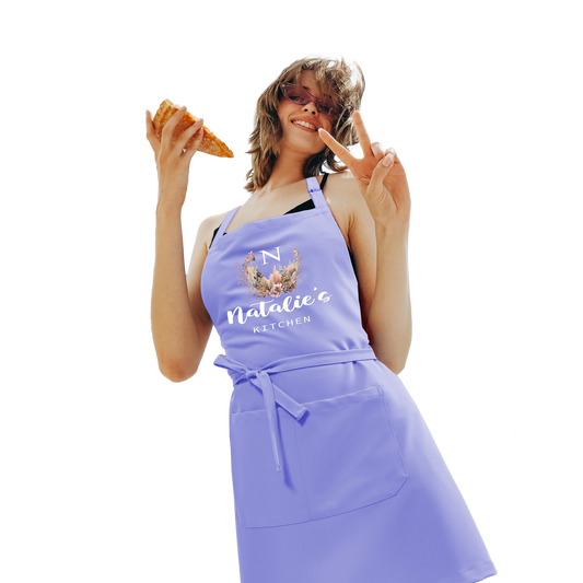 Floral Kitchen Apron With Personalized Name