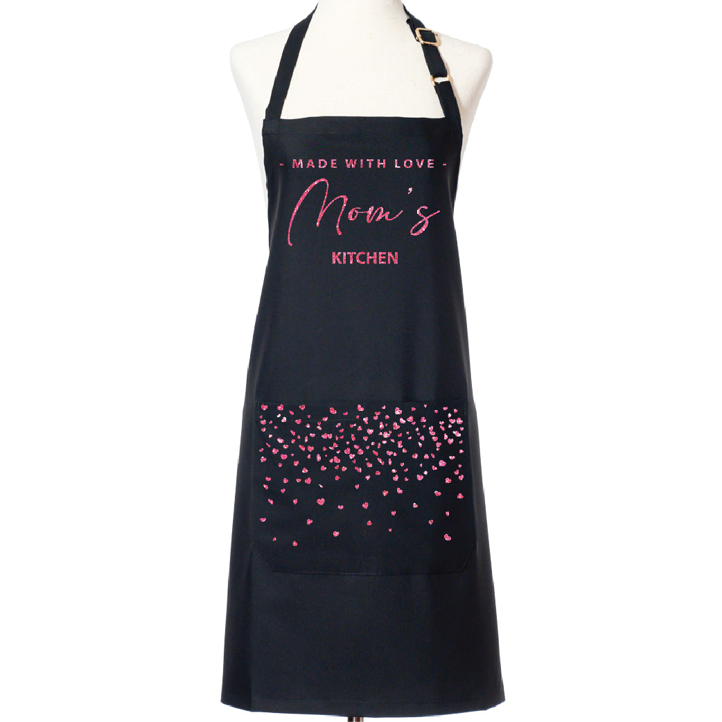 Mom's Kitchen Black Apron with Pockets, Adjustable Strap