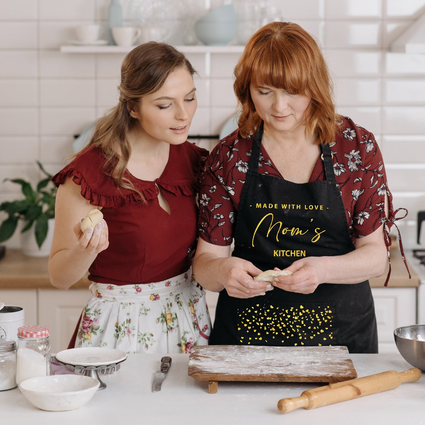 Mom's Kitchen Black Apron with Pockets, Adjustable Strap