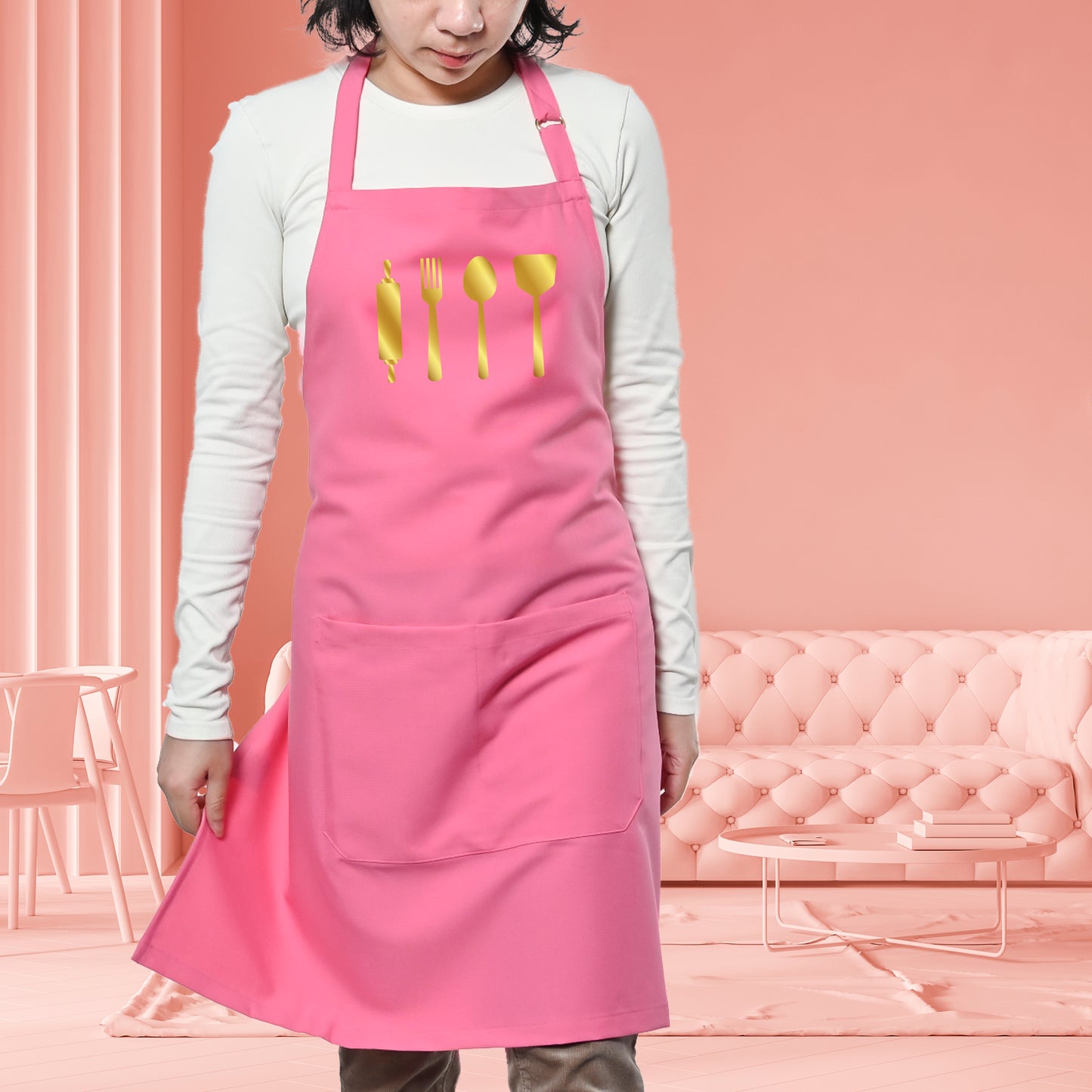 Premium Bib Apron with Gold Metallic Print