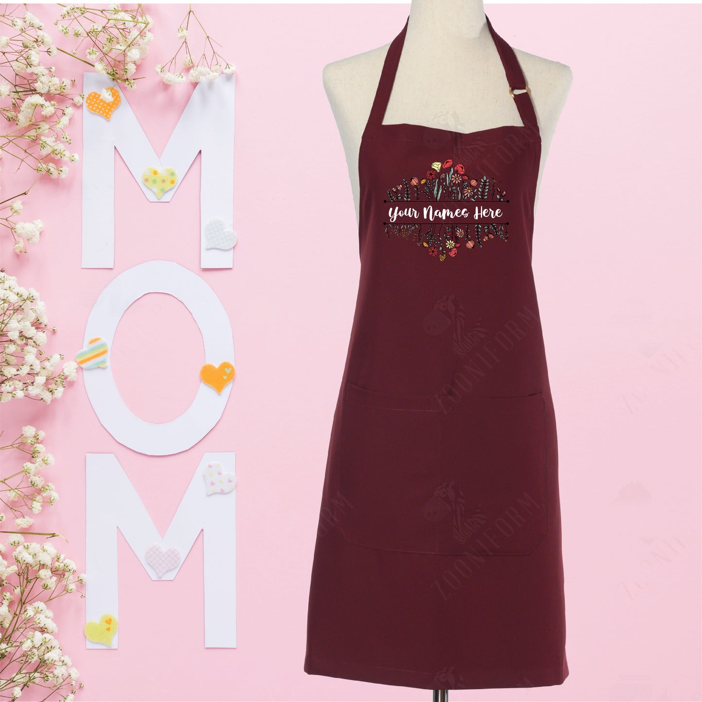Personalize Name for Kitchen Apron with Two Pockets, Adjustable Strap