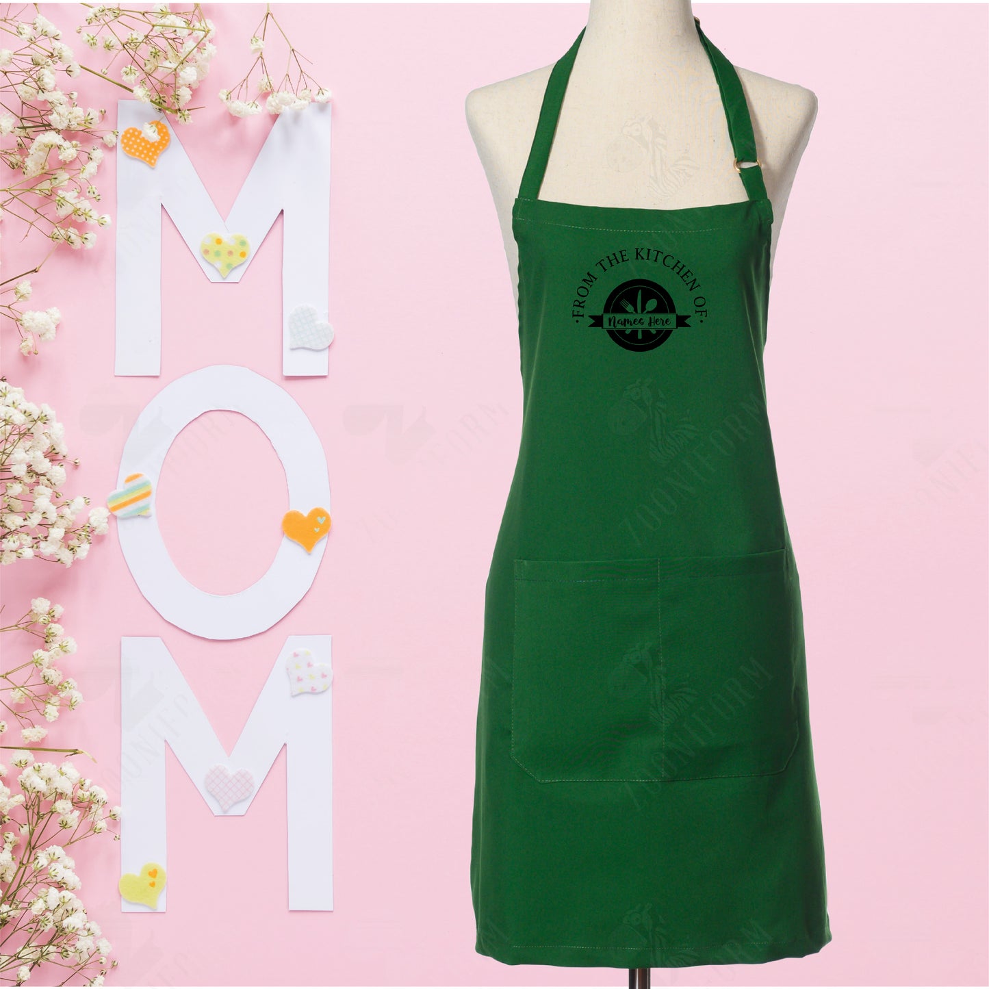Personalize Name for Kitchen Apron with Two Pockets, Adjustable Strap