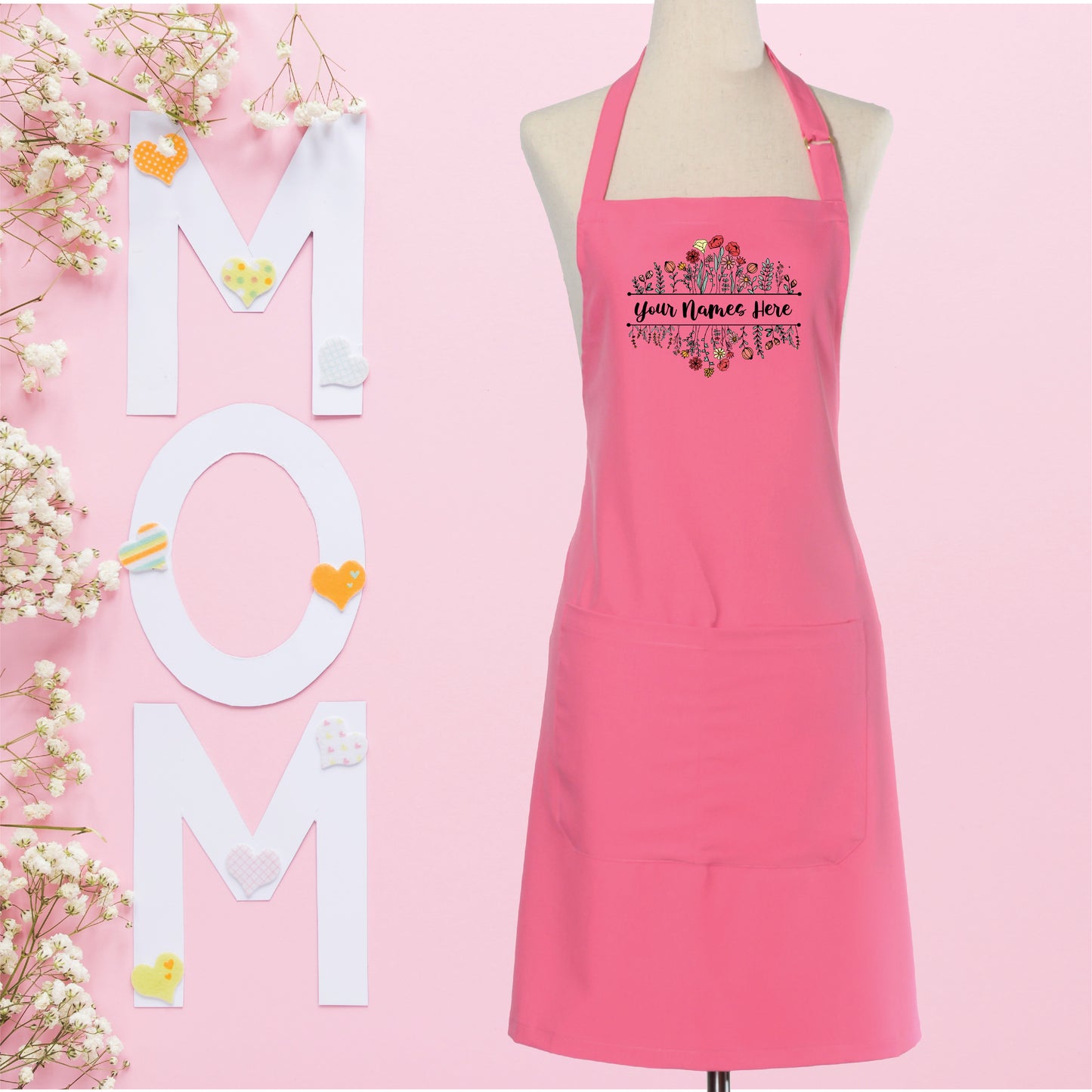 Personalize Name for Kitchen Apron with Two Pockets, Adjustable Strap