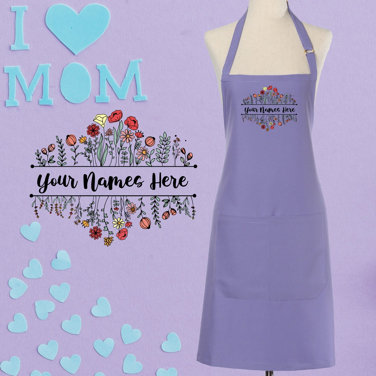 Personalize Name for Kitchen Apron with Two Pockets, Adjustable Strap