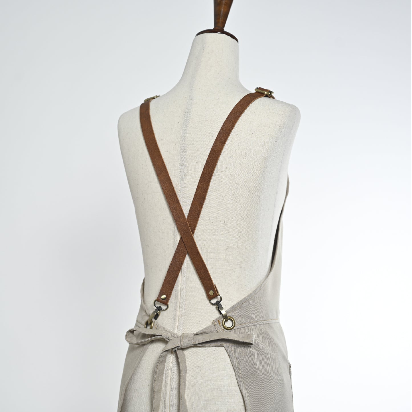 Khaki Apron Split-leg with Pockets, Adjustable Cross-back Straps