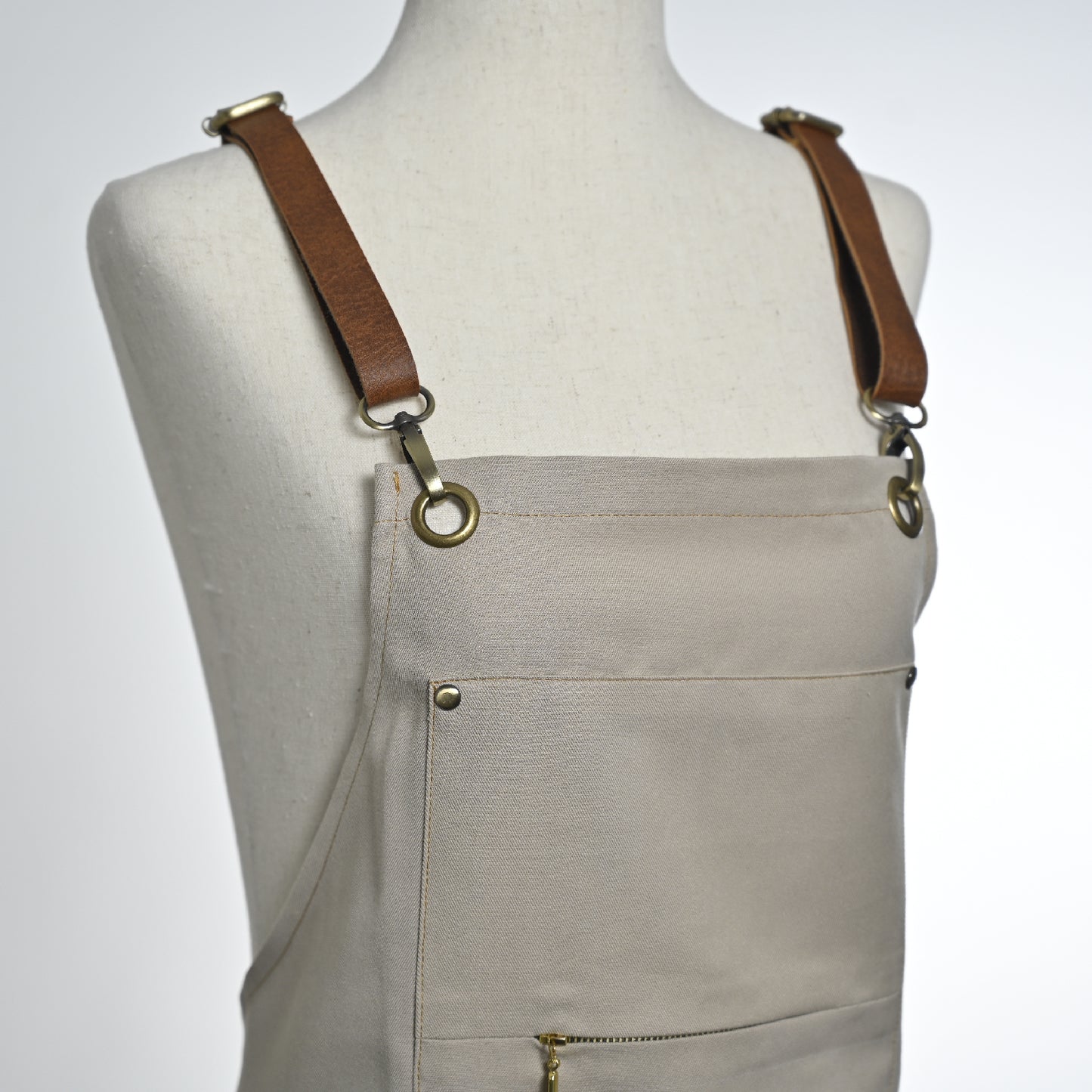 Khaki Apron Split-leg with Pockets, Adjustable Cross-back Straps