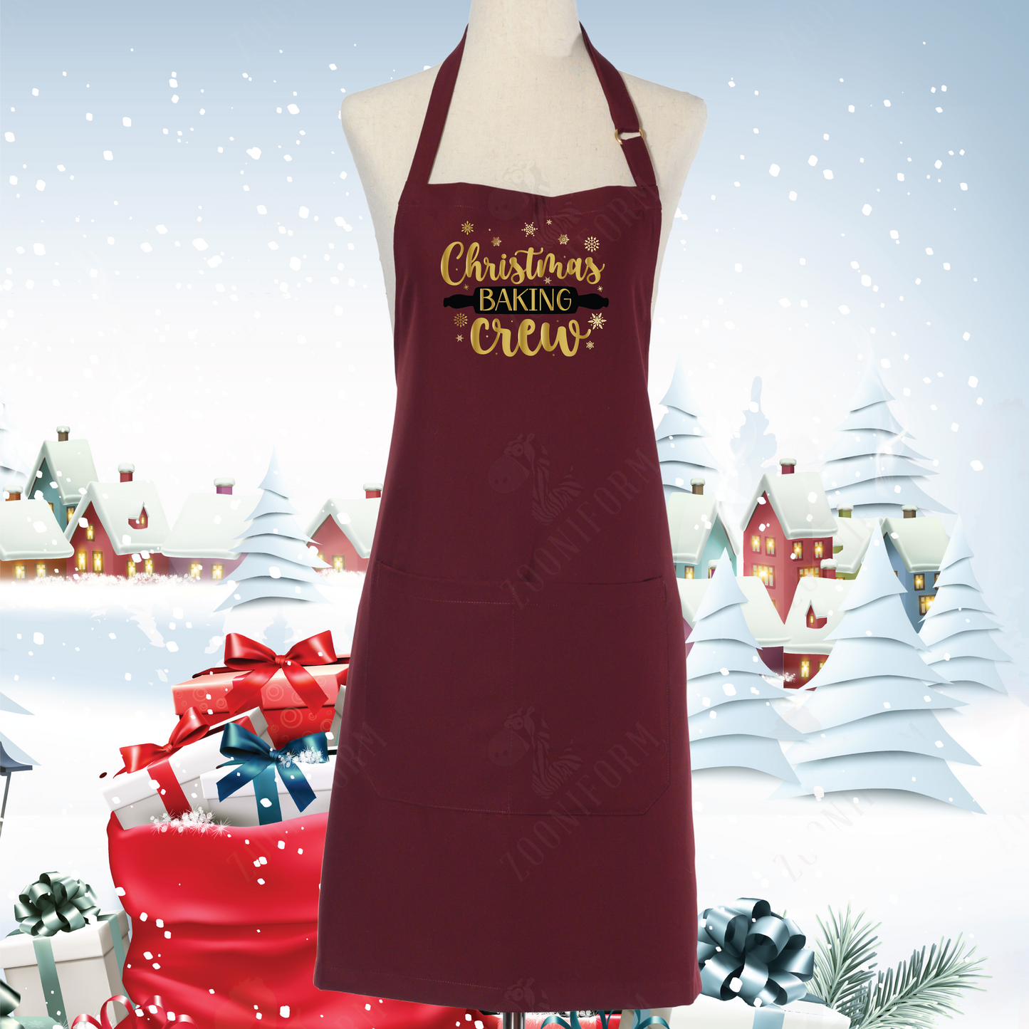 Christmas Baking Crew Bib Apron Two Pockets