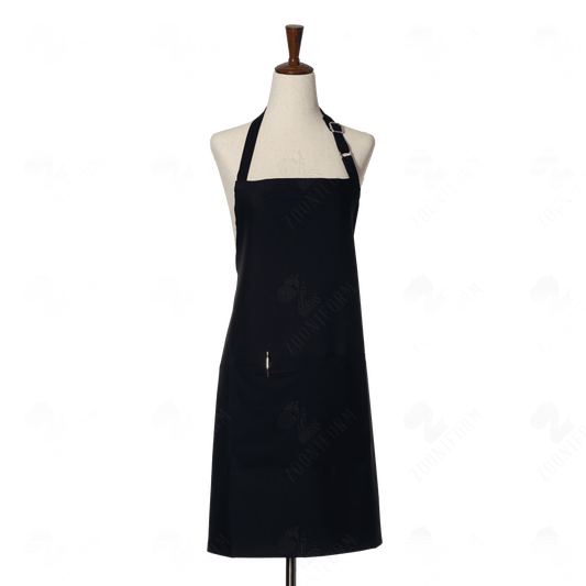 Cotton Black Bib Apron Two Pockets, Adjustable Neck Strap