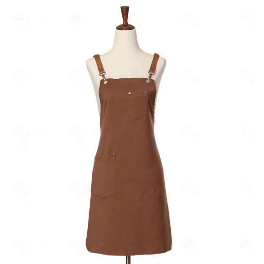 Adjustable Chocolate Brown Bib Apron with Cross-back Straps