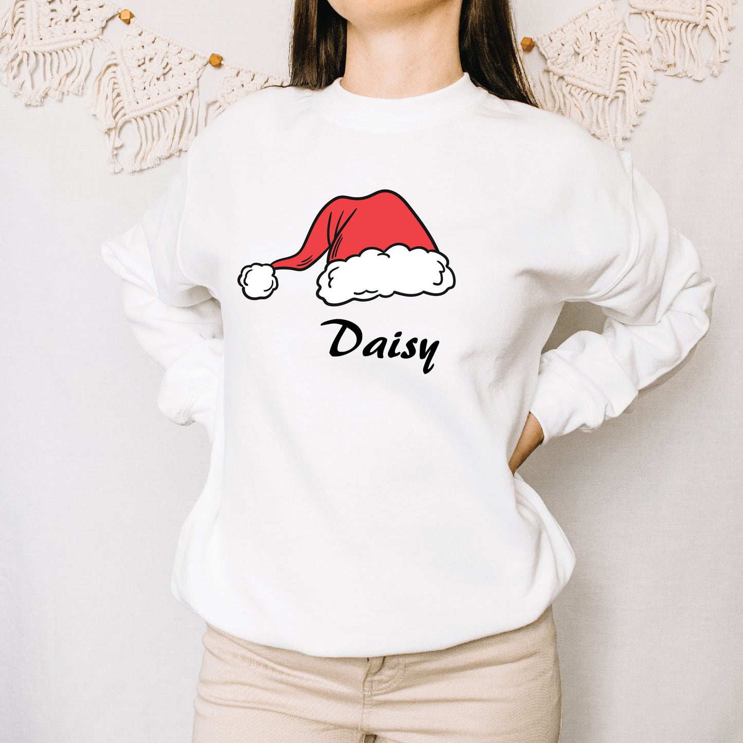 Custom Family Name with Santa Clause Hat - Unisex Christmas T-shirt, Long Sleeve, Sweatshirt