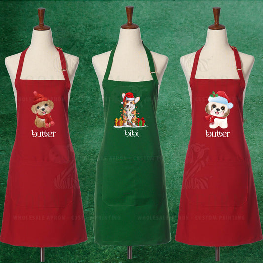 Christmas Apron - Customize your doggie name on apron