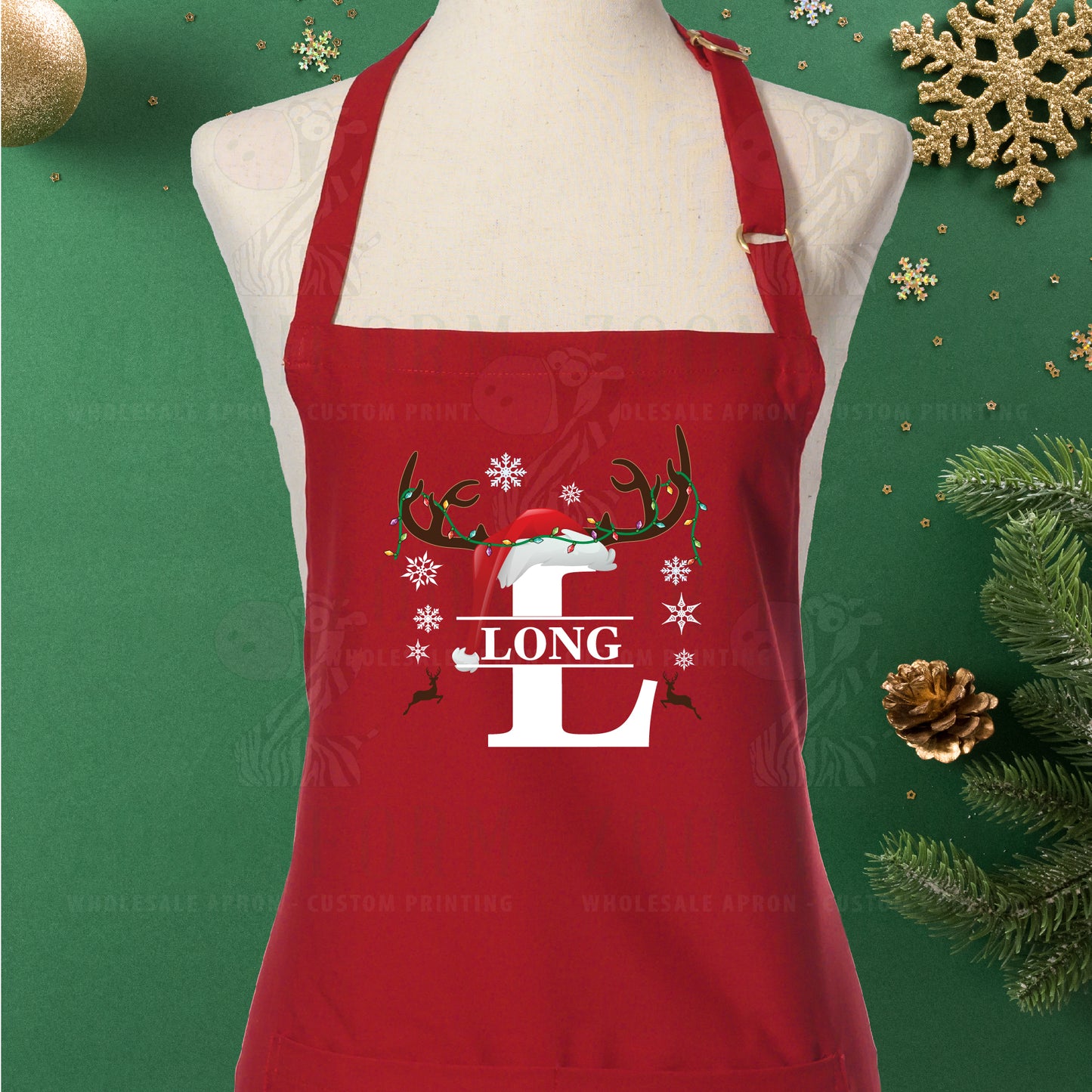 Reindeer and Custom Christmas Name Bib Apron